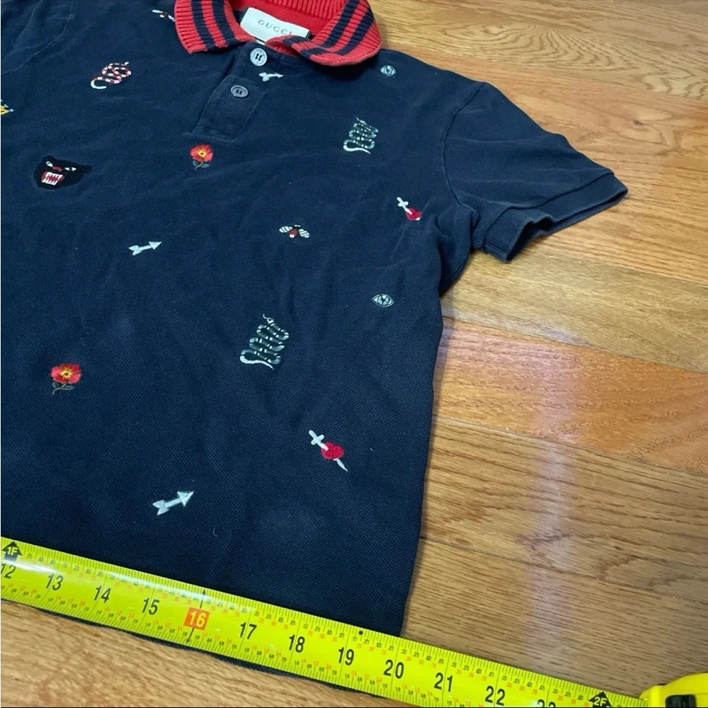 Gucci Kingsnake Crown Bee Eye Navy and Red Knit Polo Shirt